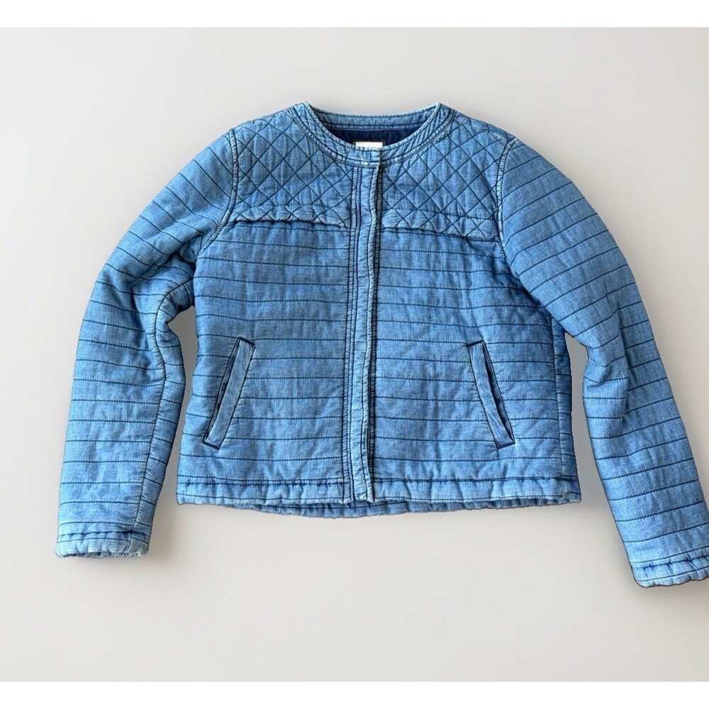Forever 21 Quilted Denim Jacket Medium M Blue Linear Padded Snap Cotton